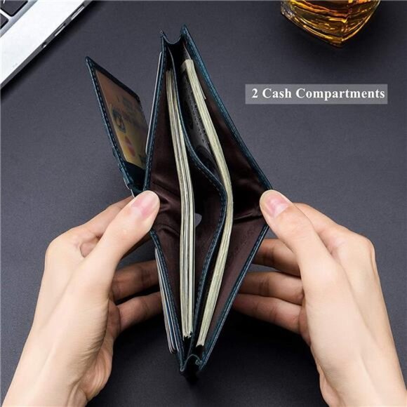 Large Capacity Genuine Leather Wallet Teal - Picture 4 of 6